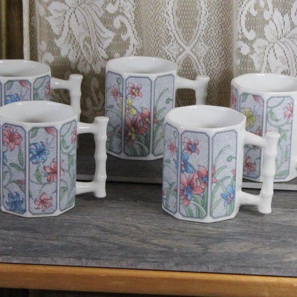 Five Takahashi Vintage Floral Vine Octagonal Cups-KL1B - Picture 5 of 6